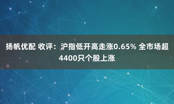 扬帆优配 收评：沪指低开高走涨0.65% 全市场超4400只个股上涨
