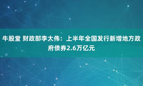 牛股堂 财政部李大伟：上半年全国发行新增地方政府债券2.6万亿元