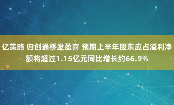 亿策略 归创通桥发盈喜 预期上半年股东应占溢利净额将超过1.15亿元同比增长约66.9%